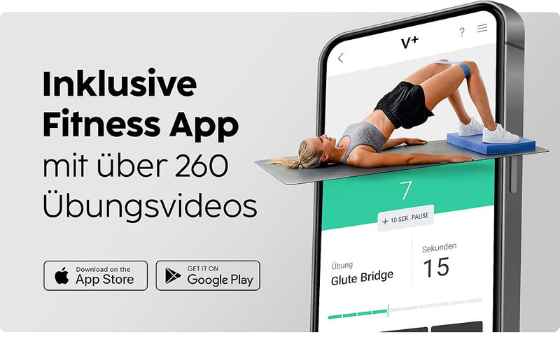 vesta+ Balance Pad XXL mit Fitness App, über 260 Übungsvideos, ideal für individuelles Training, verfügbar für iOS und Android.
