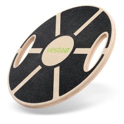 vesta+ Balance Board aus Eichenholz mit ergonomischen Handgriffen und rutschfester Oberfläche.